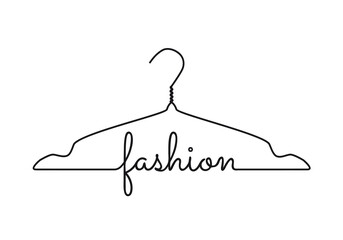 Clothes hanger, black silhouette with the word fashion, illustration over a transparent background, PNG image  - 553552508