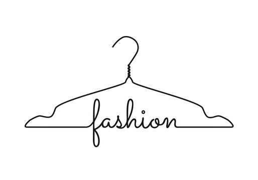 Clothes hanger, black silhouette with the word fashion, illustration over a transparent background, PNG image 