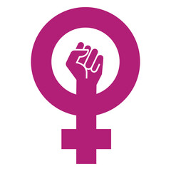 Logotipo feminista. Símbolo femenino con puño cerrado aislado