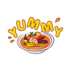 Yummy phrase with a bowl and splashes