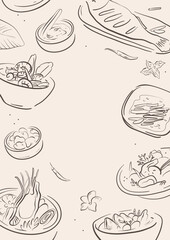 Hand drawn style asian food illustration menu poster