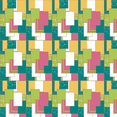 Geometric, abstract pattern. With flowers style 60s, 70s. abstract background with squares