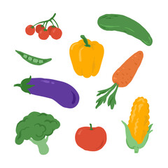 Set of hand drawn colorful vegetables ingridients doodles