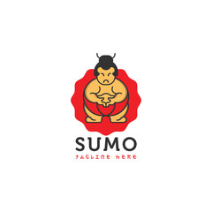 Japanese Sumo Wrestler stylized symbol, vector silhouette, logo or emblem template