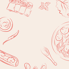 Vietnamese food illustration in hand drawn style