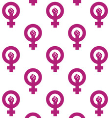 Logotipo feminista. Patrón repetitivo con símbolo femenino con puño cerrado