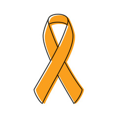 Awareness ribbon. Black outline. Orange color. Vector illustration, flat design - obrazy, fototapety, plakaty