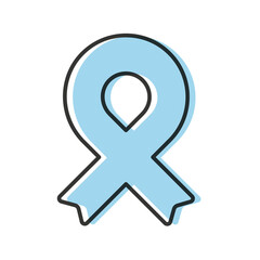 Awareness ribbon. Black outline. Light blue color. Geometrical shape. Vector illustration, flat design
