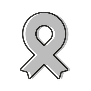Awareness ribbon. Black outline. Grey color. Geometrical shape. Vector illustration, flat design