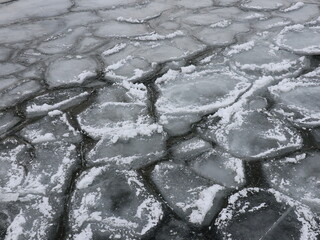 Close up freezing lake as winter background