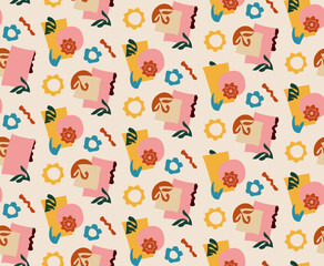 Seamless pattern with Matisse-inspired cutout colorful shapes for beach related designs or wrapping paper and other merchandise.