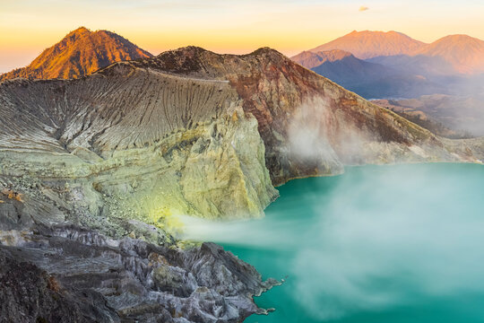 Sunrise at Ijen Volcano crater; East Java, Java, Indonesia
