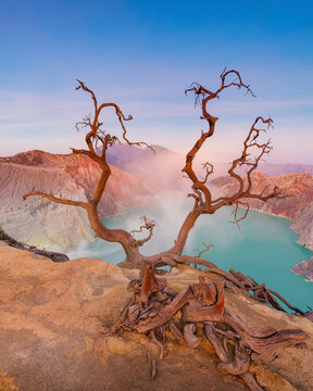 Sunrise at Ijen Volcano crater; East Java, Java, Indonesia