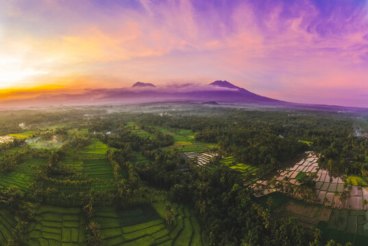 Sunset at Licin Rice Terraces; East Java, Java, Indonesia