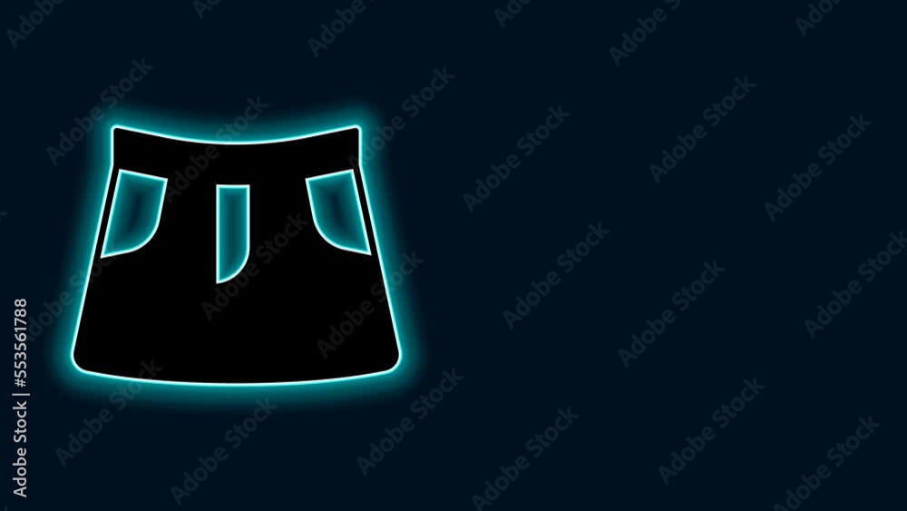 Poster glowing neon line skirt icon isolated on black background. 4k video motion graphic animation