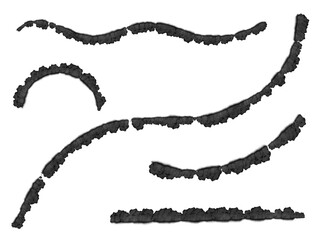 Black abstract lines and curves, paint brush smudge, smoke texture, layered, isolated graphic design element made with brushstroke, hand drawn art for backgrounds, watercolor paint, monochrome	
