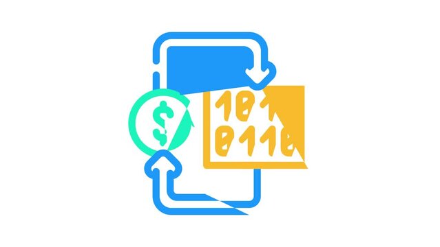 converting digital money into paper color icon animation