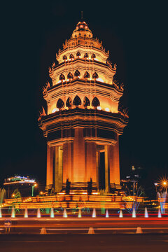 Independence Monument at night in Phnom Penh; Phnom Penh, Phnom Penh, Cambodia