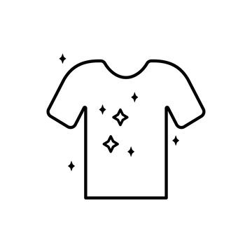 White cloth shirt washing in water with soap bubble, whiteness and deep clean isolated thin line icon. Vector dirty stains and bleach spots remover,  eps 10