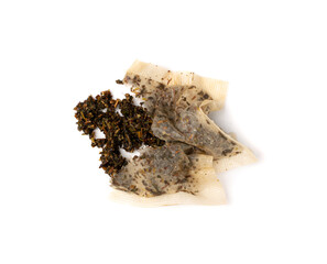 Used Teabag Isolated, Old Wet Herb Tea Bag, Biodegradable Garbage, Eco Bio Used Teabag