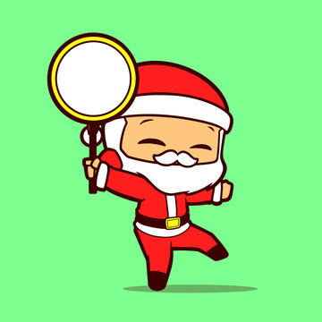 design cartoon of Santa Claus holding a circle board