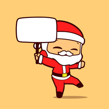 design cartoon of Santa Claus holding a square board