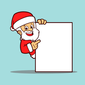 creative cartoon Santa Claus peeking over the board