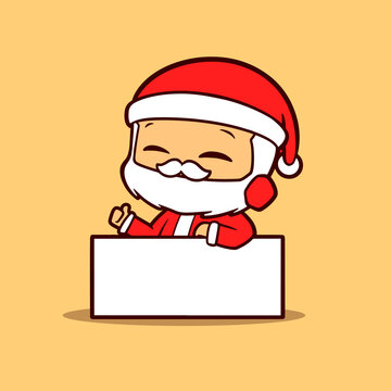 mascot graphic of Santa Claus thumbs up with a board