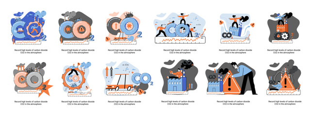 Fototapeta premium Record high levels carbon dioxide CO2 atmosphere. Industrial emissions affect changes in carbon dioxide concentration. Causes of climate change on planet. Problems of environment and ecology metaphor