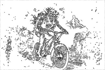 Naklejka na ściany i meble zombie with gas mask riding a bicycle Coloring Pages On White Background Beautiful Coloring Book Ideas Part# 131222
