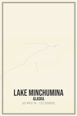 Retro US city map of Lake Minchumina, Alaska. Vintage street map.