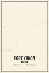 Retro US city map of Fort Yukon, Alaska. Vintage street map.