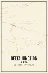 Retro US city map of Delta Junction, Alaska. Vintage street map.