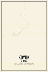 Retro US city map of Koyuk, Alaska. Vintage street map.