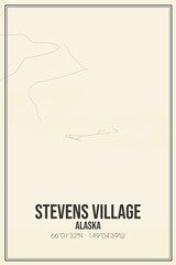 Retro US city map of Stevens Village, Alaska. Vintage street map.