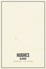 Retro US city map of Hughes, Alaska. Vintage street map.