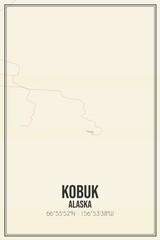 Retro US city map of Kobuk, Alaska. Vintage street map.