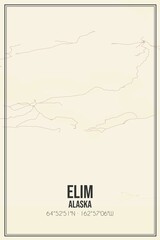 Retro US city map of Elim, Alaska. Vintage street map.