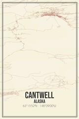 Retro US city map of Cantwell, Alaska. Vintage street map.