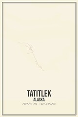 Retro US city map of Tatitlek, Alaska. Vintage street map.