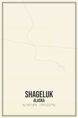 Retro US city map of Shageluk, Alaska. Vintage street map.