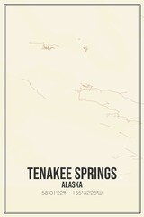 Retro US city map of Tenakee Springs, Alaska. Vintage street map.