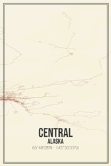 Retro US city map of Central, Alaska. Vintage street map.