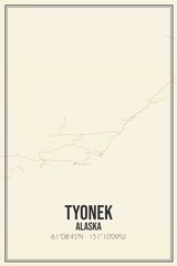 Retro US city map of Tyonek, Alaska. Vintage street map.