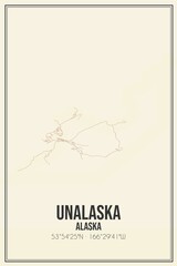 Retro US city map of Unalaska, Alaska. Vintage street map.
