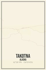 Retro US city map of Takotna, Alaska. Vintage street map.