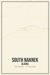 Retro US city map of South Naknek, Alaska. Vintage street map.