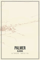 Retro US city map of Palmer, Alaska. Vintage street map.