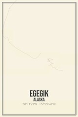 Retro US city map of Egegik, Alaska. Vintage street map.