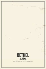 Retro US city map of Bethel, Alaska. Vintage street map.